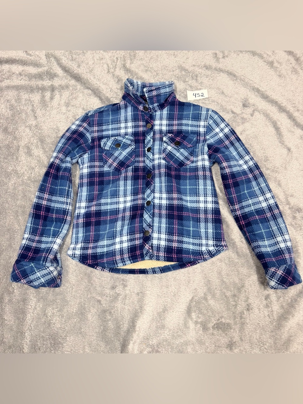Eddie Bauer Blue Plaid Button-Down Shirt with Navy Accents